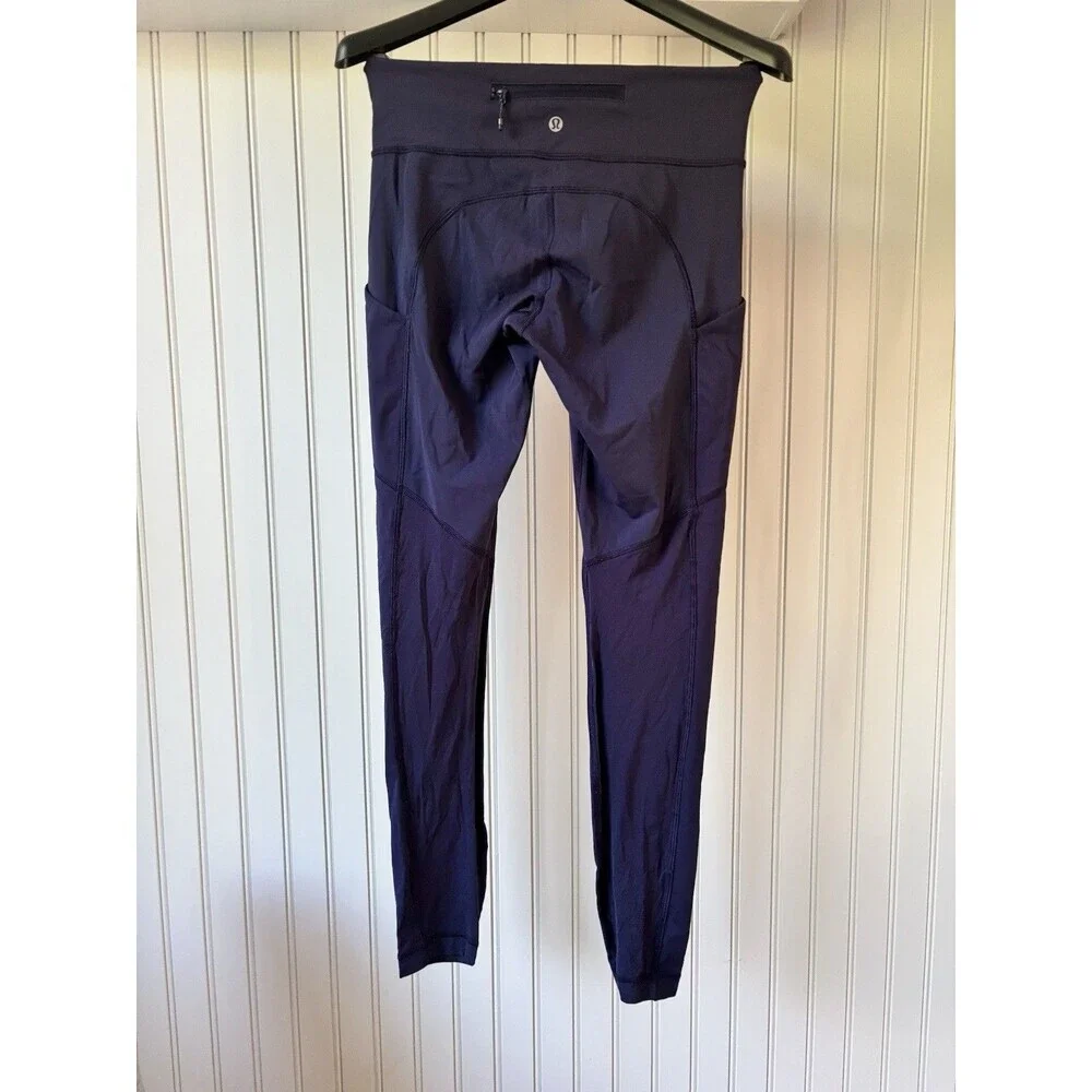 Lululemon Speed Tight V Navy Luxtreme Pockets Running Leggings Zip Women’s 6